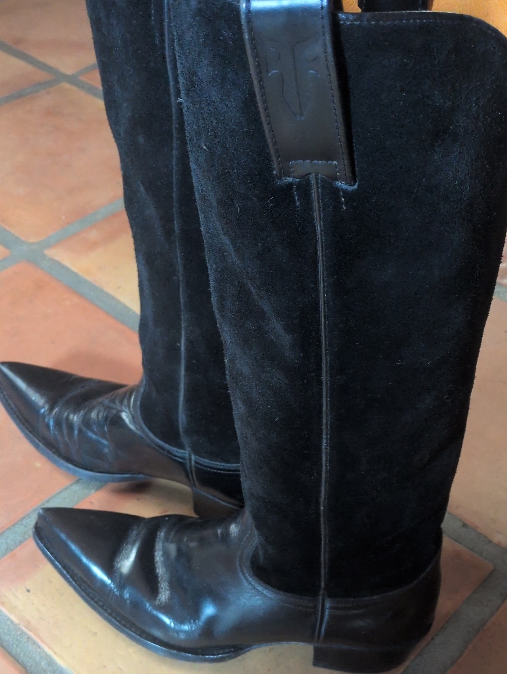 Frye Vintage Tall Black Suede and Leather Cowboy Boots